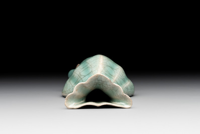 A Chinese Longquan celadon lobed bottle vase, Song