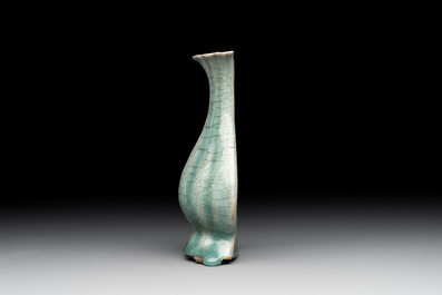 A Chinese Longquan celadon lobed bottle vase, Song