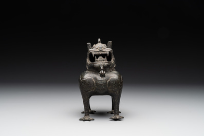 A Chinese bronze 'luduan' incense burner and cover, Ming
