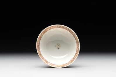 A fine Chinese Canton famille rose 'mandarin subject' cup and saucer, Qianlong