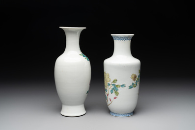 Four various Chinese famille rose vases, Qianlong mark, 20th C.