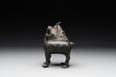 A Chinese bronze 'luduan' incense burner and cover, Ming