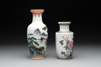 Four various Chinese famille rose vases, Qianlong mark, 20th C.