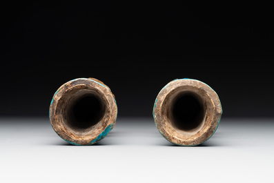 A Chinese incised white-glazed bowl and a pair of turquoise-glazed vases, Ming