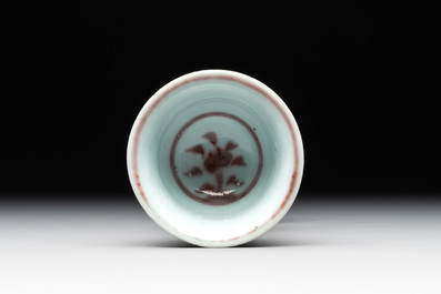 A Chinese copper-red and white 'chilong' stem cup, Ming