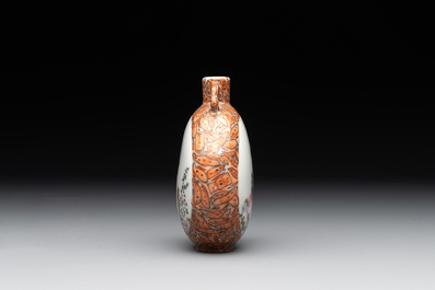 A small Chinese famille rose 'faux-marbre' and 'European subject' moonflask, Qianlong mark, 20th C.