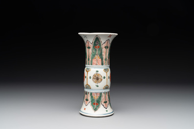 A Chinese famille verte 'gu' vase with stylised floral design, Kangxi