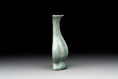 A Chinese Longquan celadon lobed bottle vase, Song
