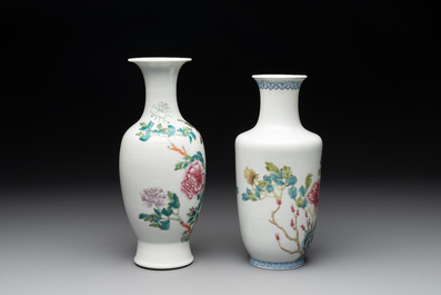 Four various Chinese famille rose vases, Qianlong mark, 20th C.