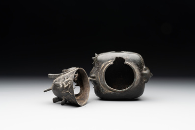 A Chinese bronze 'luduan' incense burner and cover, Ming