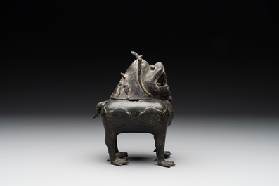 A Chinese bronze 'luduan' incense burner and cover, Ming