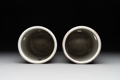 Two Chinese qianjiang cai 'antiquities' hat stands, signed Xu Pinheng 許品衡, Guangxu mark, dated 1892 and 1894