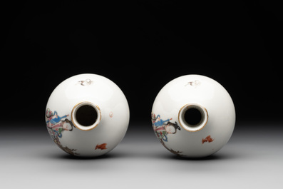 A pair of Chinese famille rose 'Lan Caihe' bottle vases, 19th C.