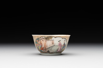 A fine Chinese Canton famille rose 'mandarin subject' cup and saucer, Qianlong