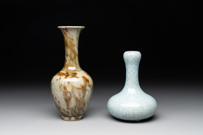 A Chinese flamb&eacute;-glazed vase and a ge-type garlic-mouth vase, 19th C.
