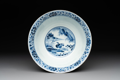 A Chinese blue and white 'duck pond' bowl, Chenghua mark, Kangxi