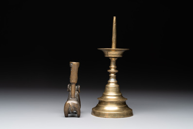 Four bronze candle holders, Flanders and/or France, 16th C. and later