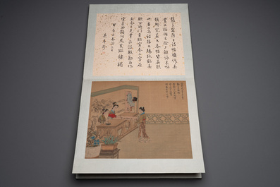 A Chinese album with various figural paintings and calligraphy, signed Wu Shan 吴珊, dated 1904