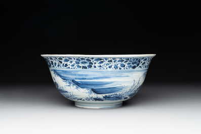 A Chinese blue and white 'duck pond' bowl, Chenghua mark, Kangxi