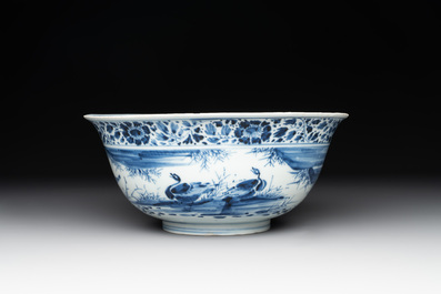 A Chinese blue and white 'duck pond' bowl, Chenghua mark, Kangxi