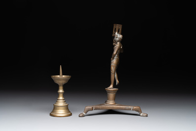 Four bronze candle holders, Flanders and/or France, 16th C. and later