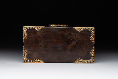 A colonial hardwood writing box with enamelled gold mounts, 18th C.