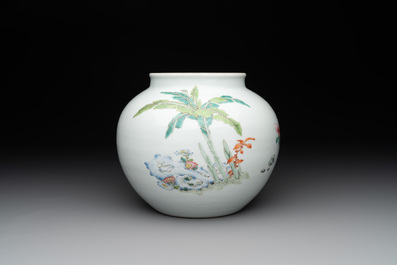 An extremely rare Chinese famille rose globular 'lady and boys' jar, Yongzheng