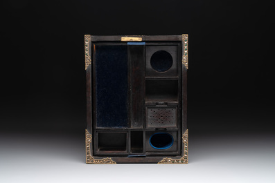 A colonial hardwood writing box with enamelled gold mounts, 18th C.