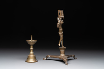 Four bronze candle holders, Flanders and/or France, 16th C. and later