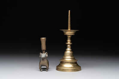Four bronze candle holders, Flanders and/or France, 16th C. and later