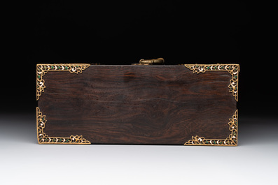 A colonial hardwood writing box with enamelled gold mounts, 18th C.