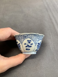 Twelve Chinese blue and white saucers and eight cups, Kangxi/Yongzheng