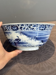 A Chinese blue and white 'duck pond' bowl, Chenghua mark, Kangxi