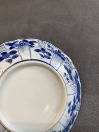 Twelve Chinese blue and white saucers and eight cups, Kangxi/Yongzheng