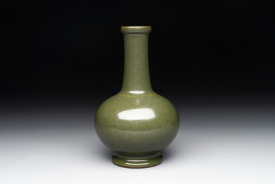 A Chinese monochrome teadust-glazed bottle vase, Qianlong mark and of the period