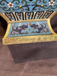 A Chinese cloisonn&eacute; square archaic-style vase, Qianlong and Ren mark, 19/20th C.