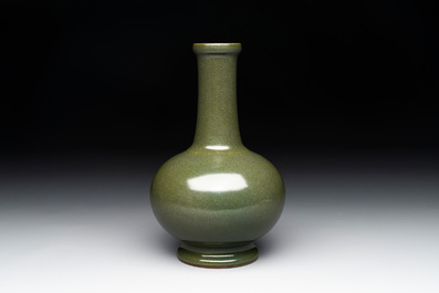 A Chinese monochrome teadust-glazed bottle vase, Qianlong mark and of the period