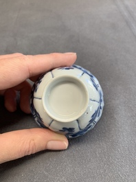 Twelve Chinese blue and white saucers and eight cups, Kangxi/Yongzheng