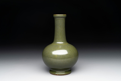 A Chinese monochrome teadust-glazed bottle vase, Qianlong mark and of the period