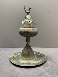 A Chinese bronze 'immortal' 'boshanlu' censer and cover with a tomobako, Western Han