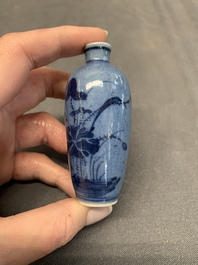 Three Chinese powder blue-ground blue and white snuff bottles and one blue and white snuff bottle, 19th C.