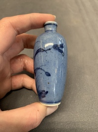 Three Chinese powder blue-ground blue and white snuff bottles and one blue and white snuff bottle, 19th C.