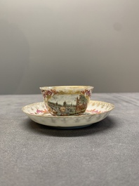 A Chinese Meissen-style export porcelain 'Peter the Great' cup and saucer, Qianlong
