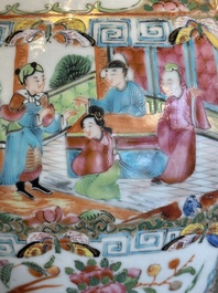 A pair of Chinese Canton famille rose vases with narrative design, 19th C.