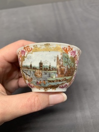 A Chinese Meissen-style export porcelain 'Peter the Great' cup and saucer, Qianlong