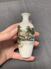 A varied collection of five Chinese famille rose, grisaille and iron-red porcelain, 20th C.