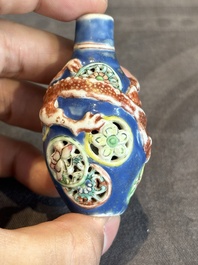 Four Chinese famille rose snuff bottles, Qianlong and Daoguang mark, 19/20th C.