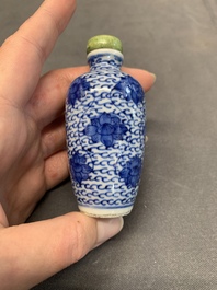 Three Chinese powder blue-ground blue and white snuff bottles and one blue and white snuff bottle, 19th C.