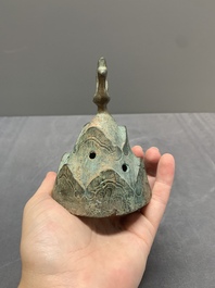 A Chinese bronze 'immortal' 'boshanlu' censer and cover with a tomobako, Western Han