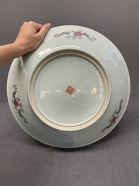 A varied collection of five Chinese famille rose, grisaille and iron-red porcelain, 20th C.